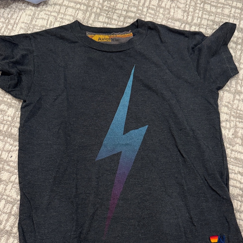 Aviator Nation Kids Tee with Gradient Lightning Bolt - Charcoal